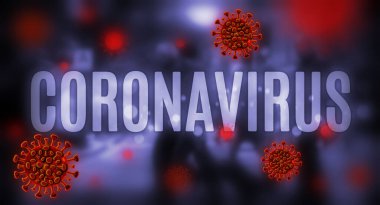 Coronavirus covid-19 kavramsal illüstrasyon ve arka planda bulanık şehir manzarası