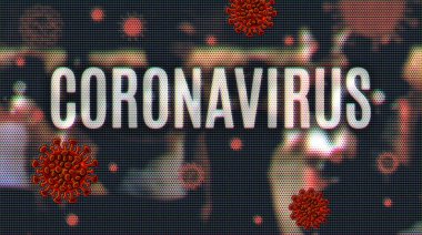Coronavirus covid-19 kavramsal illüstrasyon ve arka planda bulanık şehir manzarası