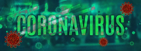 Coronavirus Covid Ilustracja Konceptualna Zamazaną Sceną Miejską Tle — Zdjęcie stockowe
