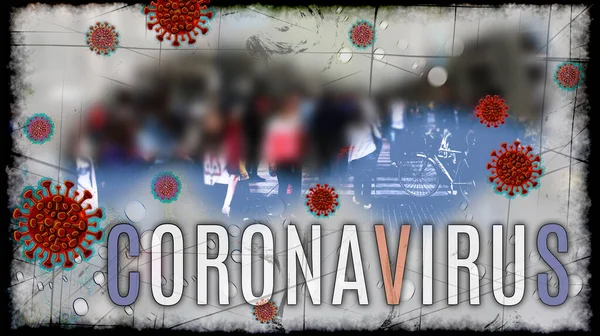 Coronavirus Covid Illustrazione Concettuale Con Scena Sfocata Della Città Sullo — Foto Stock