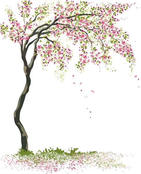 Pequeño árbol con flores — Vector de stock