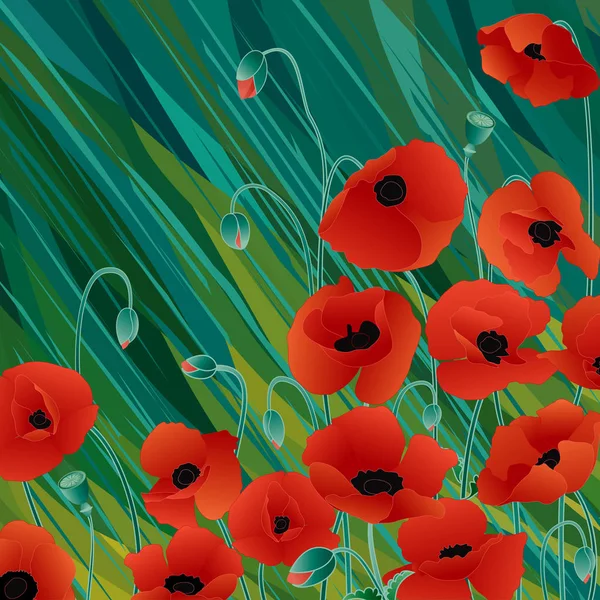 Fondo con amapolas — Vector de stock