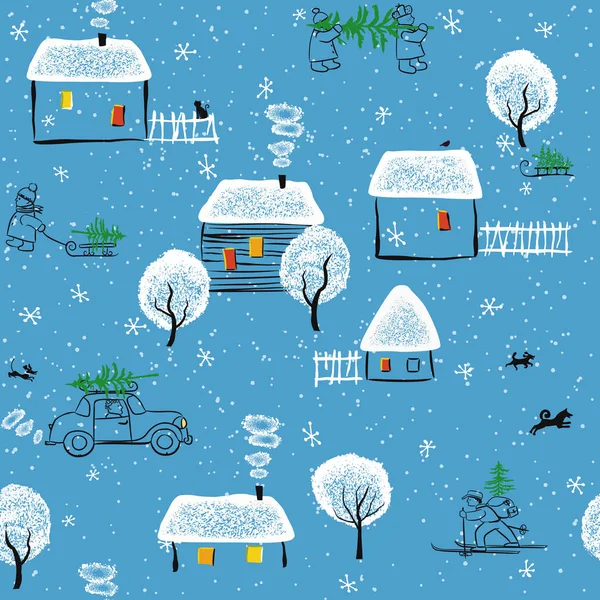 Hiver dans le village — Image vectorielle