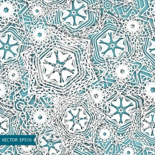 Snowflakes vector blue background pattern. Christmas seamless design for backdrop. Abstract snowflakes with 3D effect, trendy winter concept. — Stock Vector