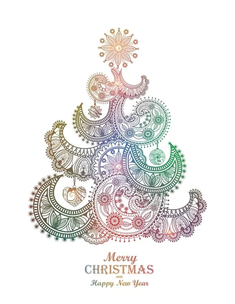 Carte d'arbre de Noël. Illustration vectorielle. Fond de flocon de neige hiver . — Image vectorielle
