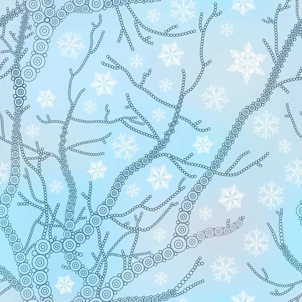 Snowflake vector pattern with tree. Winter seamless background. — Stock Vector