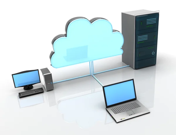 Conceito de computação em nuvem 3d no fundo branco — Fotografia de Stock