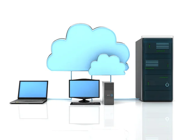 Conceito de computação em nuvem 3d no fundo branco — Fotografia de Stock
