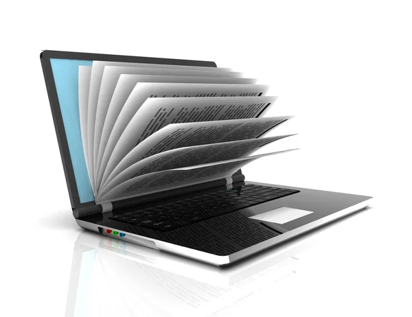 Stock photo laptop screen as a notepad or book on white backgrou — Stock Photo, Image