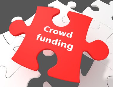 İş kavramı: kalabalık finansman üzerinde beyaz bulmaca parçaları adam