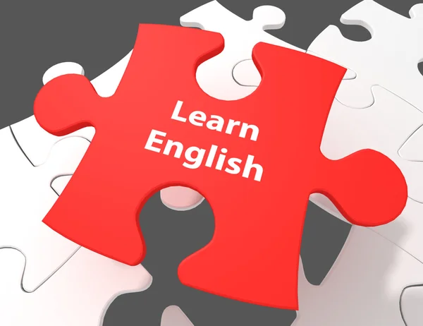 Концепція освіти: вивчити англійську мову білий головоломки штук фону як — стокове фото