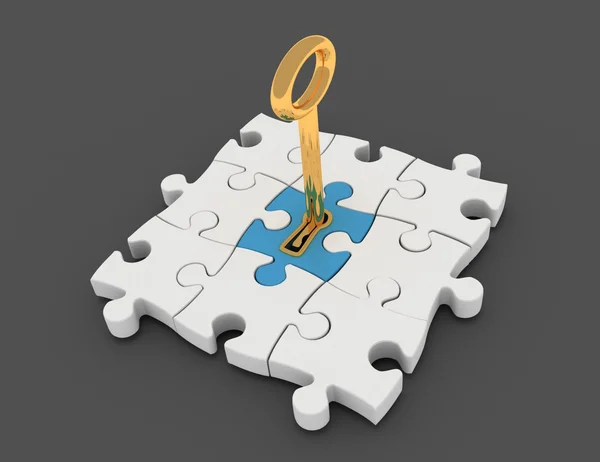 Puzzle pièce avec clé dans le trou de serrure . — Photo