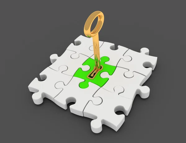 Pezzo puzzle con chiave nel buco della serratura . — Foto Stock