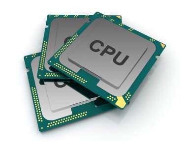 3d illustration CPU chip, central processor unit on white backgr clipart