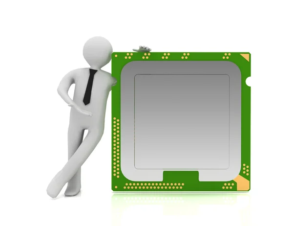 Chip uomo e CPU 3d, unità centrale di processore su sfondo bianco . — Foto Stock
