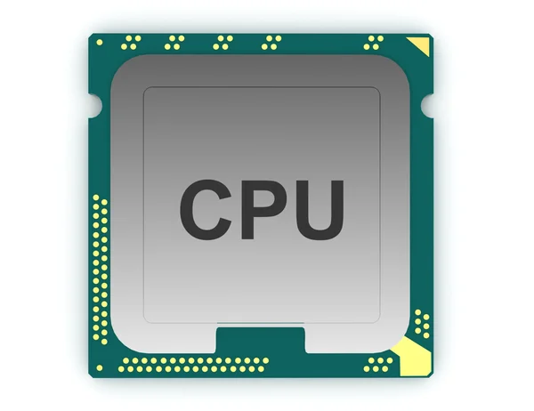 Chip CPU illustrazione 3d, unità centrale di processore sul retro biancogr — Foto Stock