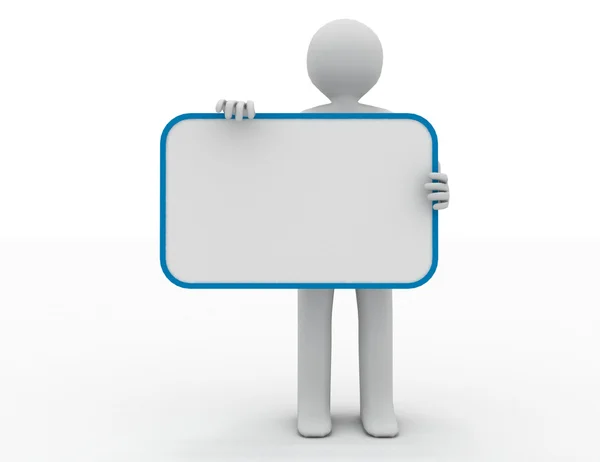 3d man holding a blank board — Stock Photo, Image