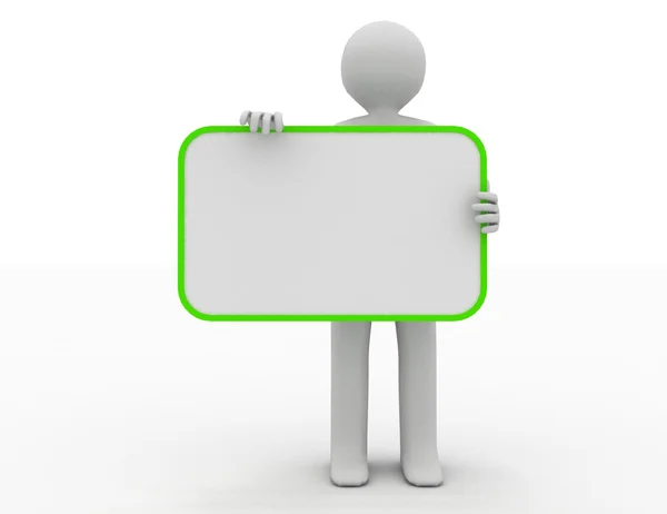 3d man holding a blank board — Stock Photo, Image