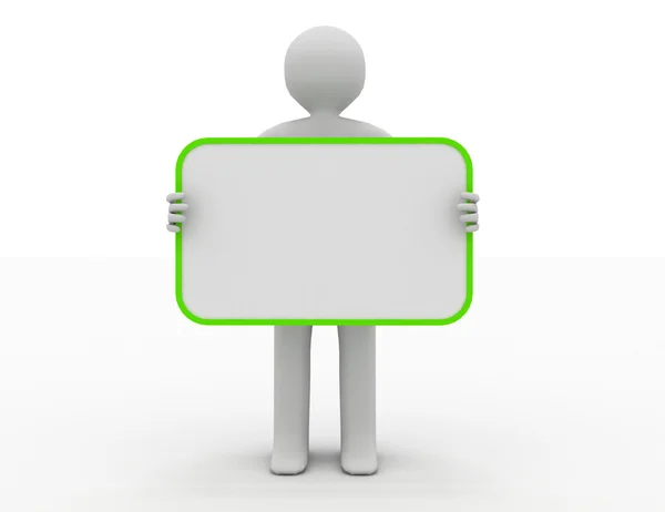 3d man holding a blank board — Stock Photo, Image