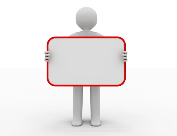 3d man holding a blank board — Stock Photo, Image