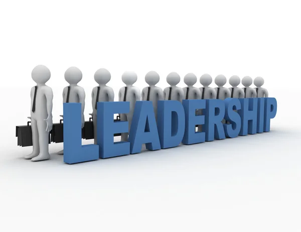 Leadership concept text with white 3d people team — Stockfoto