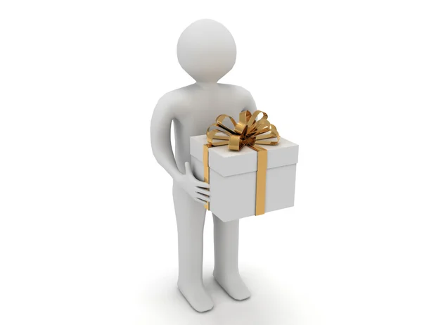 3d man holding gift box isolated over white background — Stock Photo, Image