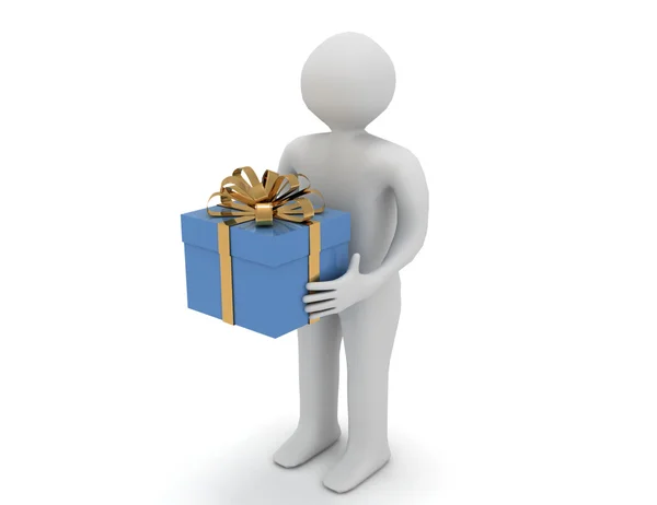 3d man holding gift box isolated over white background — Stock Photo, Image