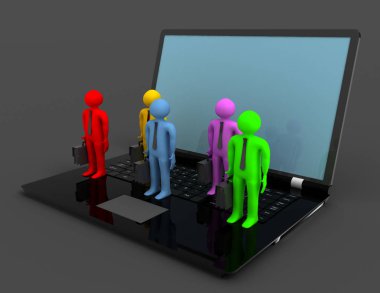 bir grup insan laptop, 3d render figürleri