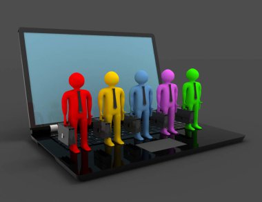bir grup insan laptop, 3d render figürleri