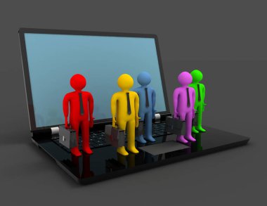 bir grup insan laptop, 3d render figürleri