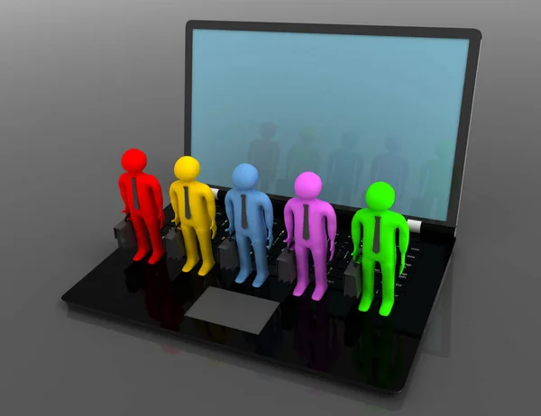 Grupa ludzi figur na laptopie, 3d render — Zdjęcie stockowe