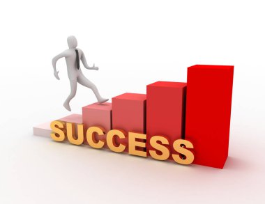 Başarı için çalıştırın. Beyaz arka plan üzerinde 3D çizim