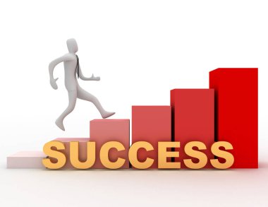 Başarı için çalıştırın. Beyaz arka plan üzerinde 3D çizim