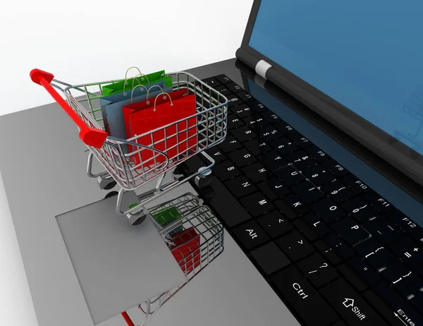 3D-Online-Shopping-Konzept. Abbildung auf weißem Hintergrund — Stockfoto