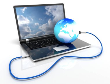 Laptop ve dünya. Internet kavramı