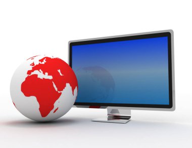 Küresel telekomünikasyon kavramı. geniş ekran Tv ile beyaz bir ca
