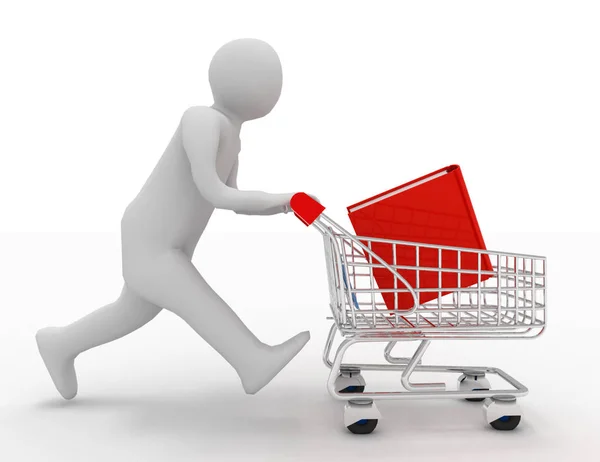 3d person with book in the shopping cart — Stock Photo, Image