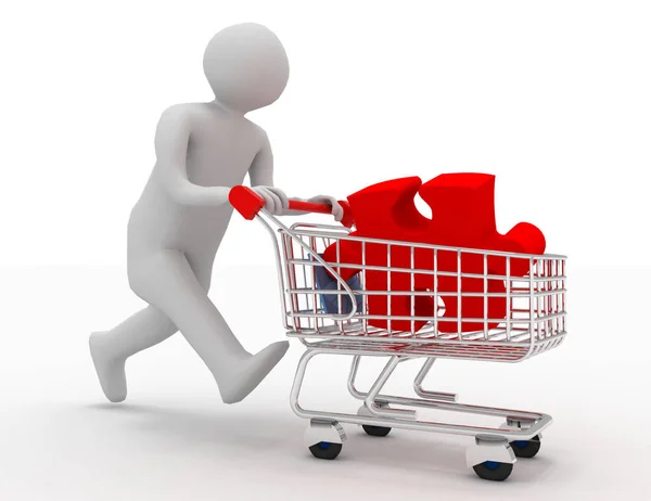 3d person with puzzles in the shopping cart — Stock Photo, Image
