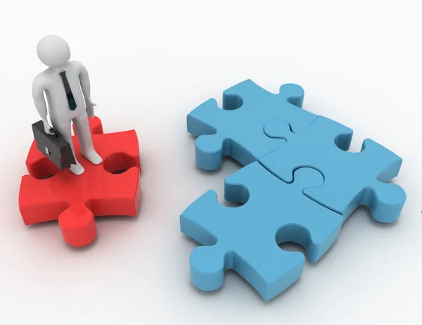 3d rendering of man standing on the puzzle piece — Stock Photo, Image