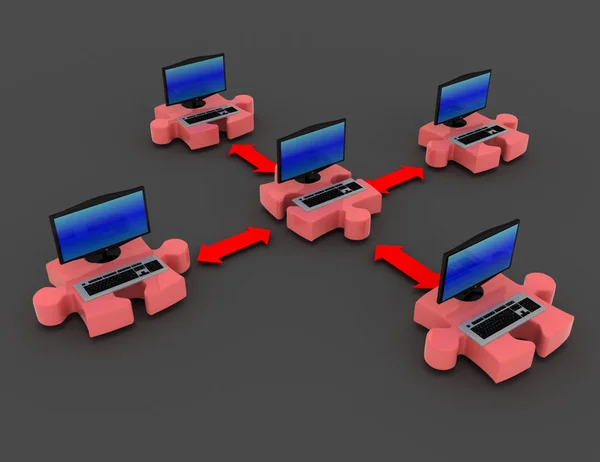 Illustration 3D de l'ordinateur portable dans les puzzles — Photo