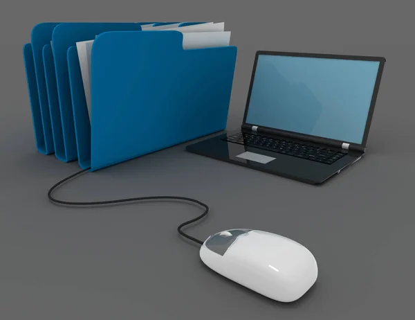 Rendering 3d del mouse con cartella di file — Foto Stock