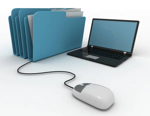 Rendering 3d del mouse con cartella di file — Foto Stock