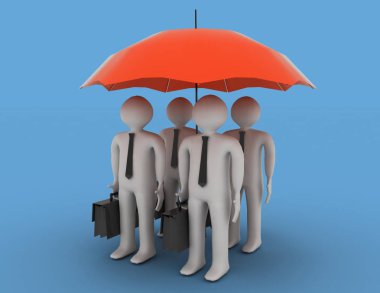 3D insanlar - erkekler, kişi bir şemsiye altında. Liderlik ve takım