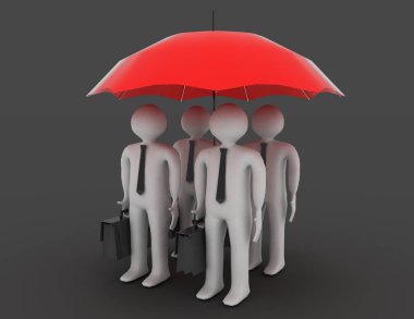 3D insanlar - erkekler, kişi bir şemsiye altında. Liderlik ve takım