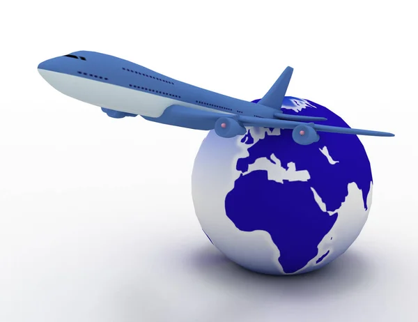 3d aircraft and earth globe — Stock Photo, Image