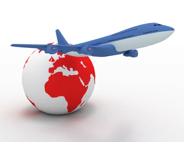 3d aircraft and earth globe — Stock Photo, Image