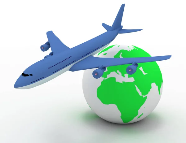 3d aircraft and earth globe — Stock Photo, Image