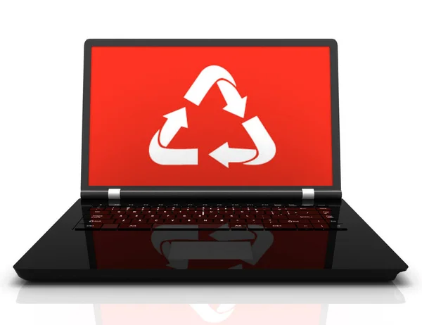 3D-laptop met een recycling symbool op het scherm. milieu vormin — Stockfoto
