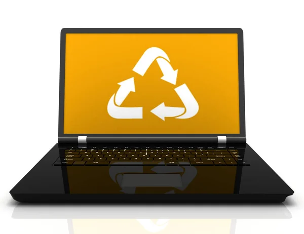 リサイクル シンボル画面上で 3 d ノート パソコン。環境 conse — ストック写真