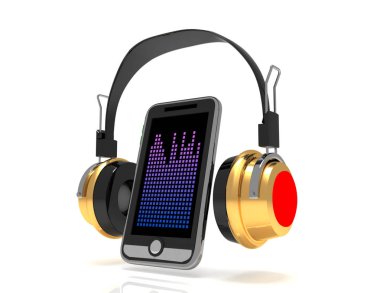 3D render çift kablosuz kulaklık ve bir w Smartphone'da